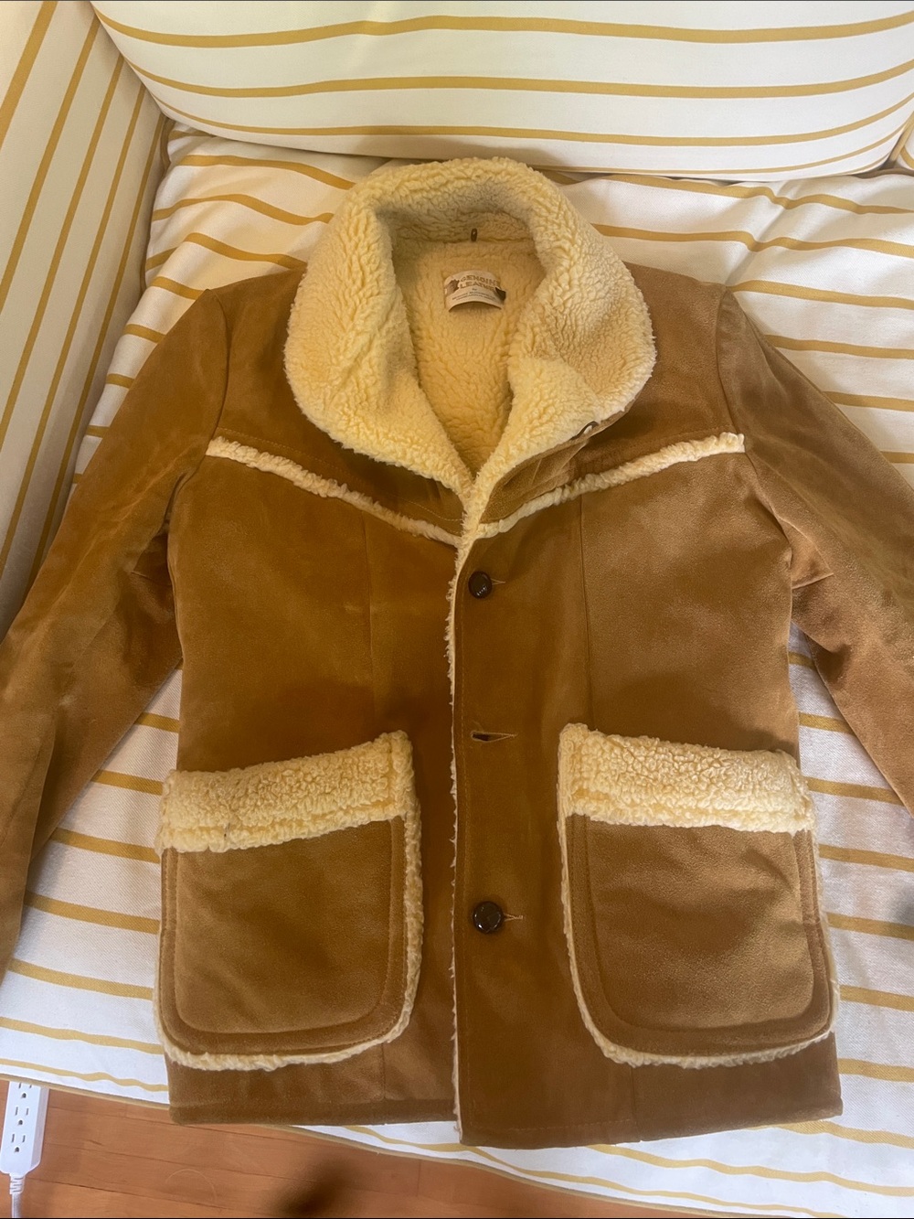 Men's Sherpa-Lined Suede Bomber Jacket - Camel